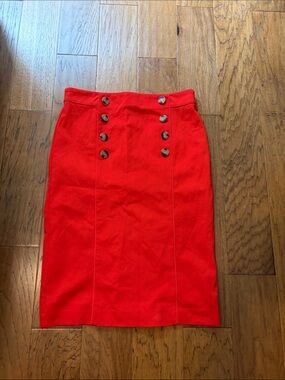 Ann Taylor Orange Red Button-Front Pencil Skirt